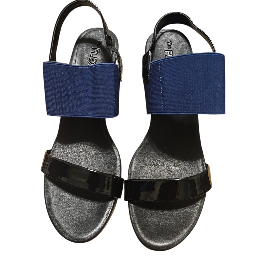 THE FLEXX Black and Blue Sandals with Two-Strap Design Sz 9.5 NWOB
